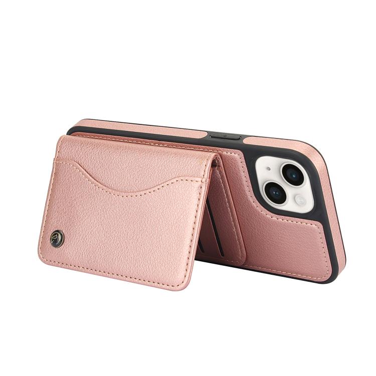 For iPhone 14 Plus AwQuer Horizontal Flip Card Bag Holder Leather Phone Case(Rose Gold)
