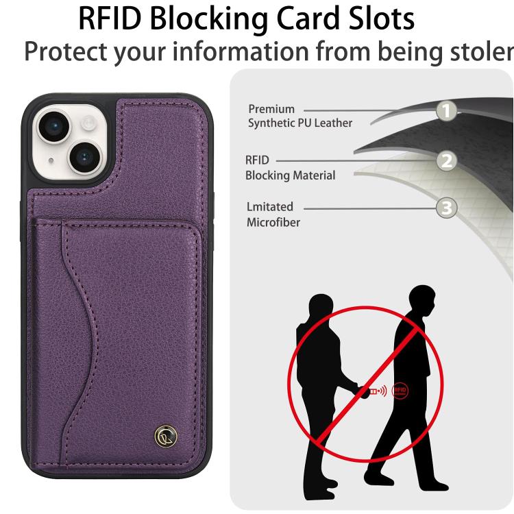 For iPhone 14 / 13 AwQuer Horizontal Flip Card Bag Holder Leather Phone Case(Dark Purple)