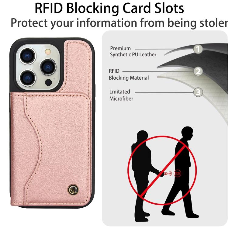 For iPhone 14 Pro AwQuer Horizontal Flip Card Bag Holder Leather Phone Case(Rose Gold)