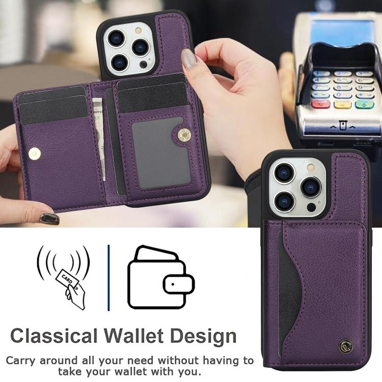 For iPhone 14 Pro Max AwQuer Horizontal Flip Card Bag Holder Leather Phone Case(Dark Purple)