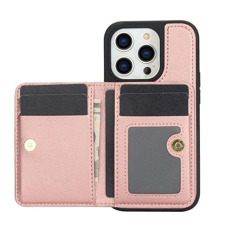 For iPhone 14 Pro Max AwQuer Horizontal Flip Card Bag Holder Leather Phone Case(Rose Gold)