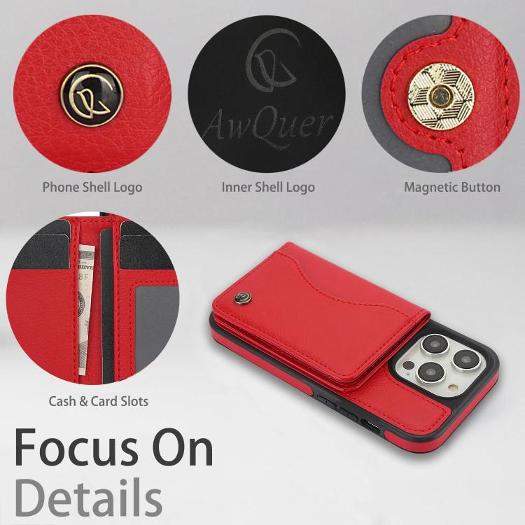 For iPhone 14 Pro Max AwQuer Horizontal Flip Card Bag Holder Leather Phone Case(Red)