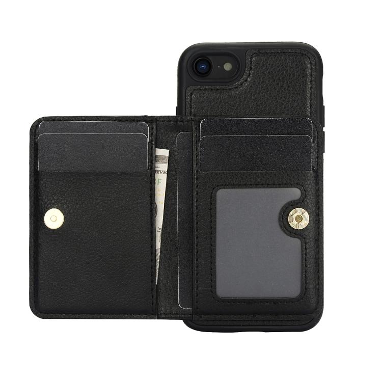 For iPhone 7 / 8 / SE 2022 AwQuer Horizontal Flip Card Bag Holder Leather Phone Case(Black)