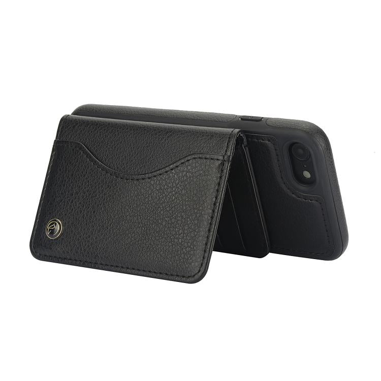 For iPhone 7 / 8 / SE 2022 AwQuer Horizontal Flip Card Bag Holder Leather Phone Case(Black)