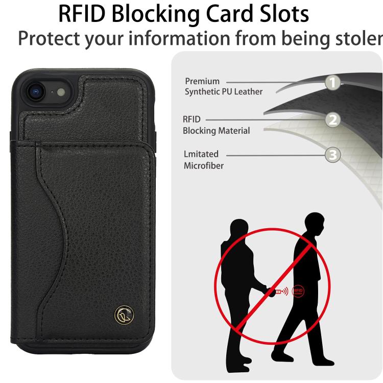 For iPhone 7 / 8 / SE 2022 AwQuer Horizontal Flip Card Bag Holder Leather Phone Case(Black)