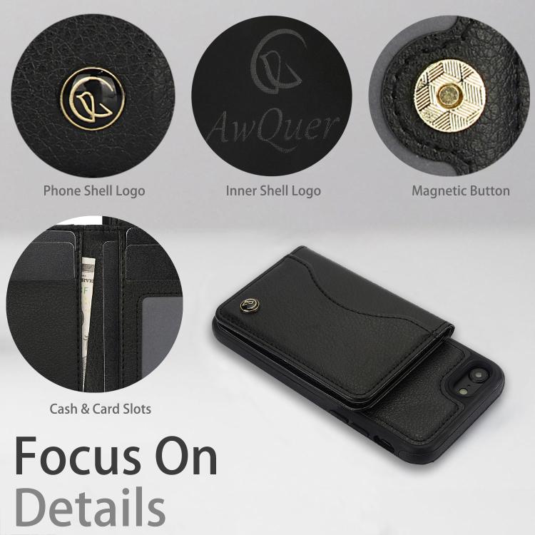 For iPhone 7 / 8 / SE 2022 AwQuer Horizontal Flip Card Bag Holder Leather Phone Case(Black)