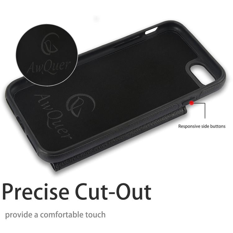 For iPhone 7 / 8 / SE 2022 AwQuer Horizontal Flip Card Bag Holder Leather Phone Case(Black)