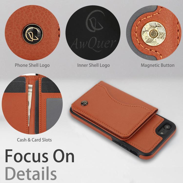 For iPhone 7 / 8 / SE 2022 AwQuer Horizontal Flip Card Bag Holder Leather Phone Case(Brown)