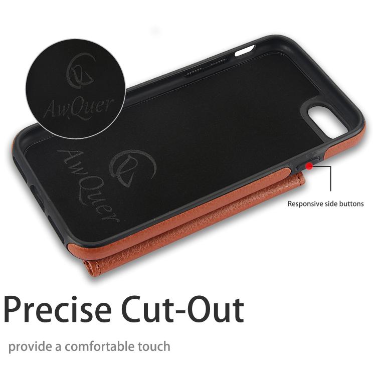 For iPhone 7 / 8 / SE 2022 AwQuer Horizontal Flip Card Bag Holder Leather Phone Case(Brown)