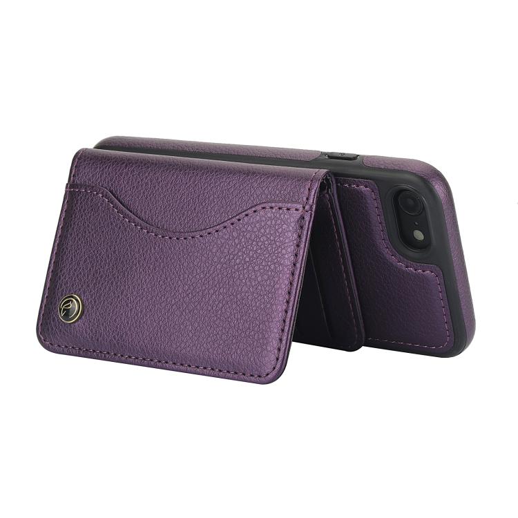 For iPhone 7 / 8 / SE 2022 AwQuer Horizontal Flip Card Bag Holder Leather Phone Case(Dark Purple)