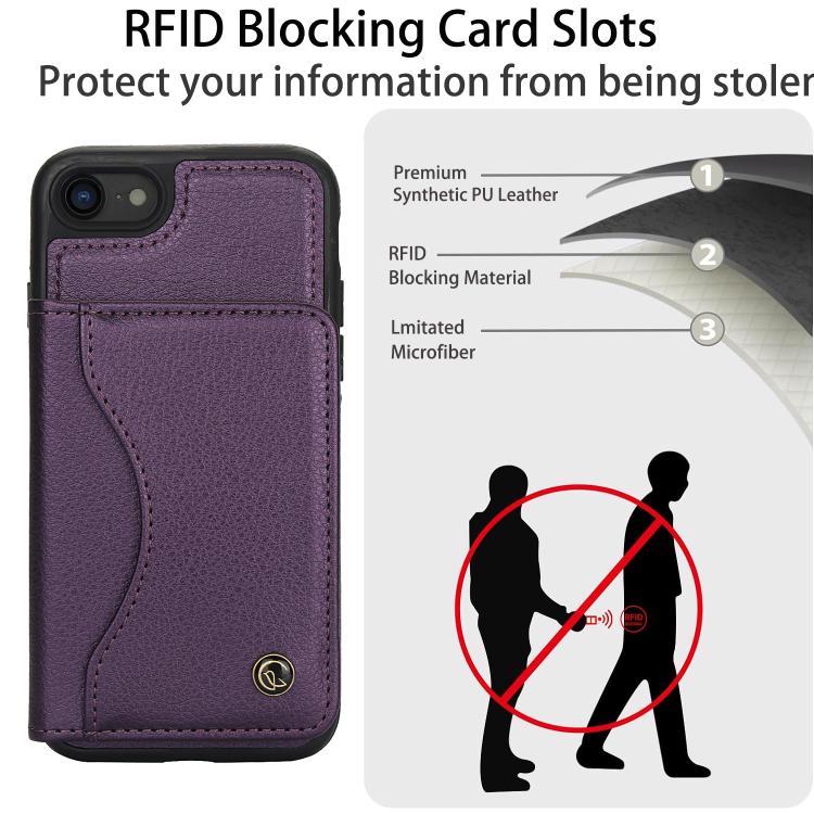 For iPhone 7 / 8 / SE 2022 AwQuer Horizontal Flip Card Bag Holder Leather Phone Case(Dark Purple)