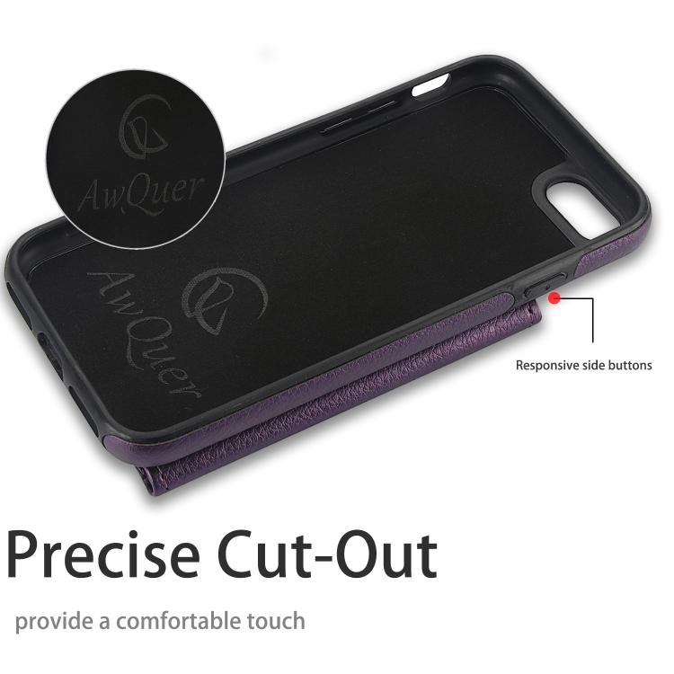 For iPhone 7 / 8 / SE 2022 AwQuer Horizontal Flip Card Bag Holder Leather Phone Case(Dark Purple)