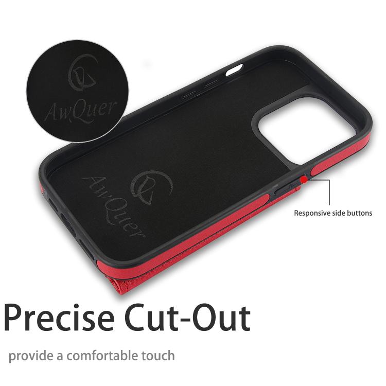 For iPhone 13 Pro Max AwQuer Horizontal Flip Card Bag Holder Leather Phone Case(Red)