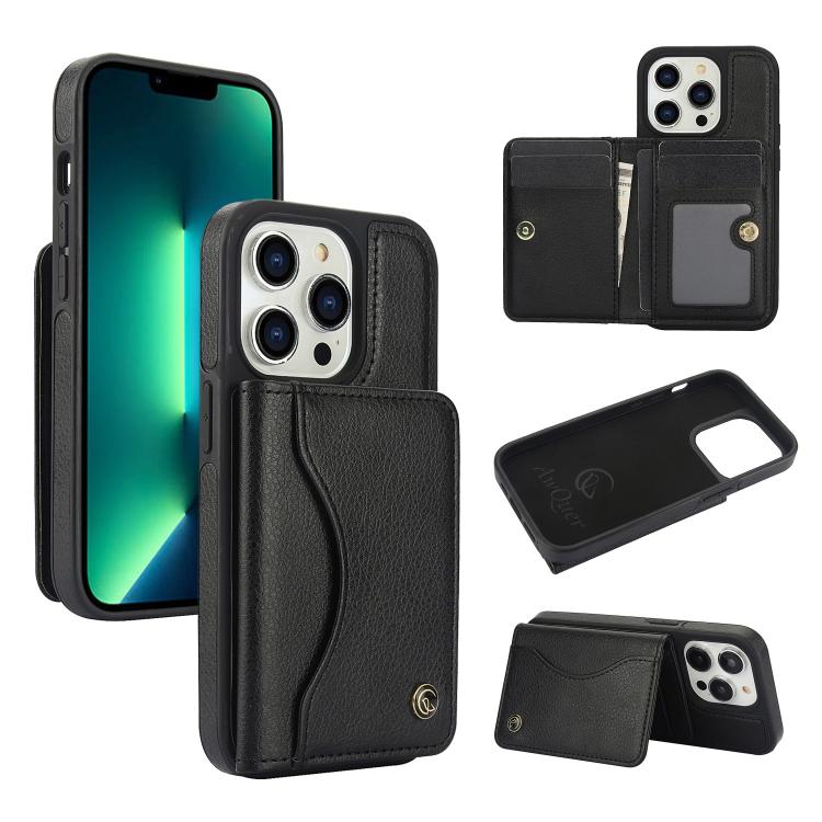 For iPhone 13 Pro AwQuer Horizontal Flip Card Bag Holder Leather Phone Case(Black)