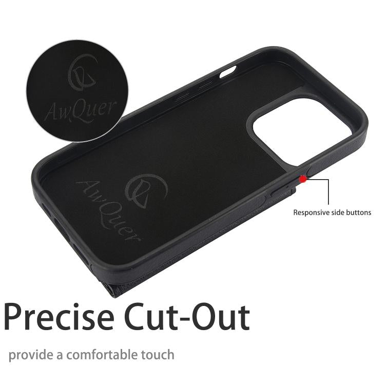 For iPhone 13 Pro AwQuer Horizontal Flip Card Bag Holder Leather Phone Case(Black)