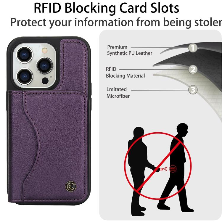 For iPhone 13 Pro AwQuer Horizontal Flip Card Bag Holder Leather Phone Case(Dark Purple)