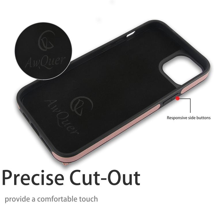 For iPhone 12 / 12 Pro AwQuer Horizontal Flip Card Bag Holder Leather Phone Case(Rose Gold)