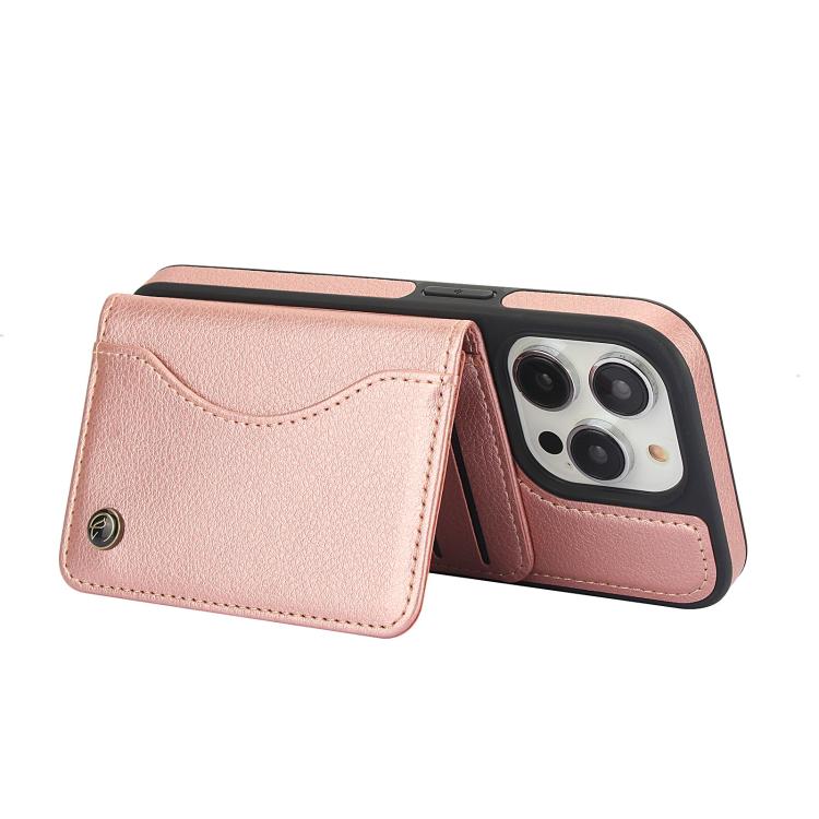 For iPhone 12 Pro Max AwQuer Horizontal Flip Card Bag Holder Leather Phone Case(Rose Gold)