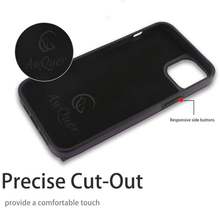 For iPhone 11 AwQuer Horizontal Flip Card Bag Holder Leather Phone Case(Dark Purple)