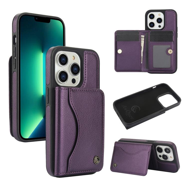 For iPhone 11 Pro AwQuer Horizontal Flip Card Bag Holder Leather Phone Case(Dark Purple)
