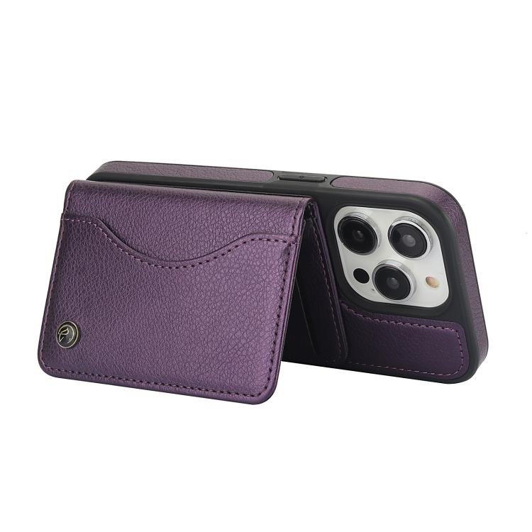 For iPhone 11 Pro AwQuer Horizontal Flip Card Bag Holder Leather Phone Case(Dark Purple)
