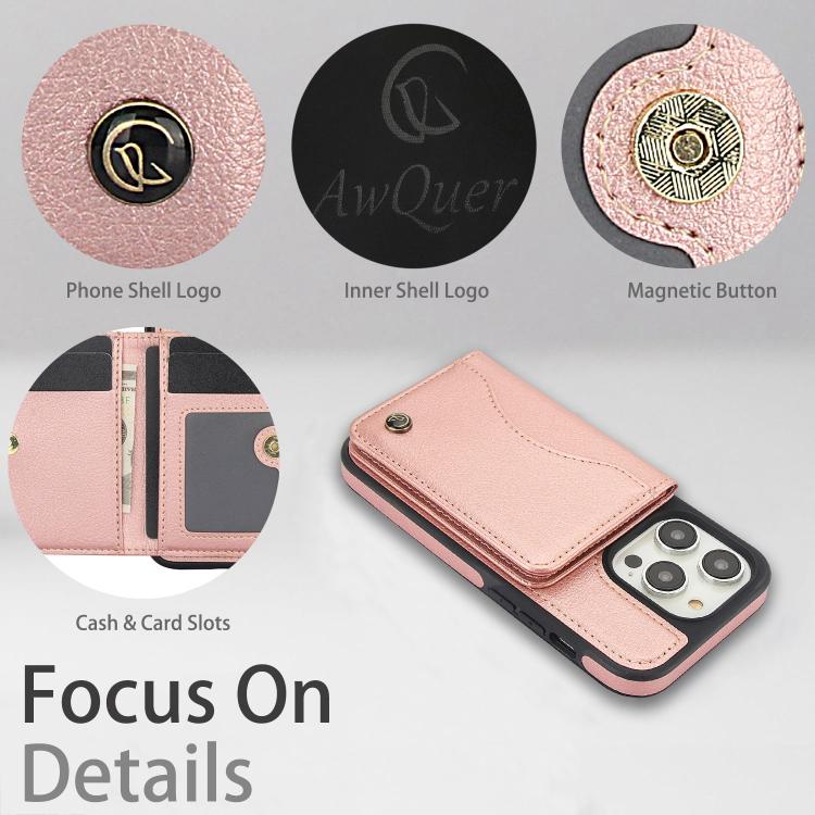 For iPhone 11 Pro AwQuer Horizontal Flip Card Bag Holder Leather Phone Case(Rose Gold)