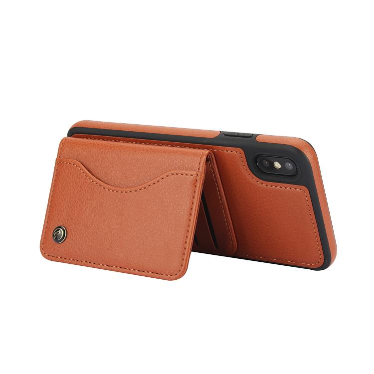 For iPhone X / XS AwQuer Horizontal Flip Card Bag Holder Leather Phone Case(Brown)
