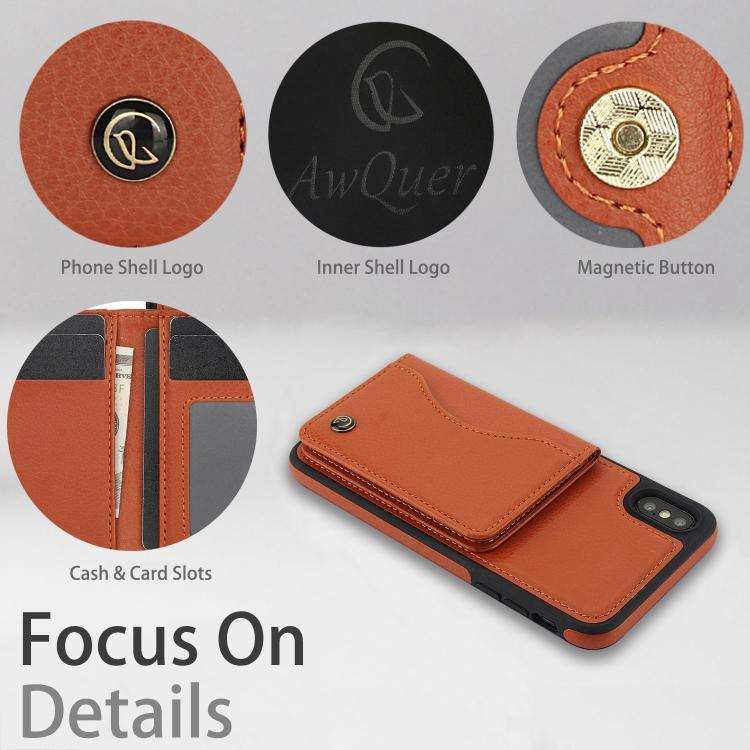 For iPhone X / XS AwQuer Horizontal Flip Card Bag Holder Leather Phone Case(Brown)