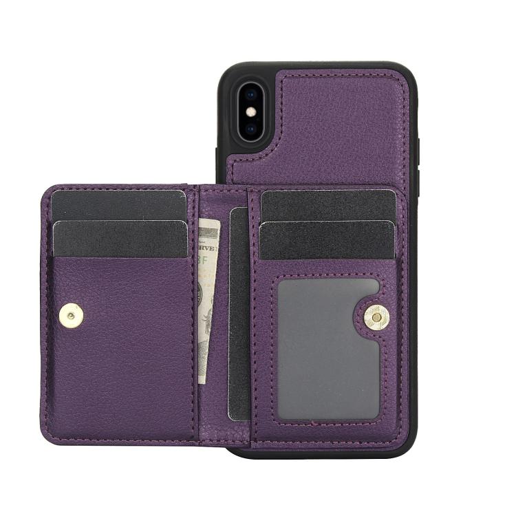 For iPhone X / XS AwQuer Horizontal Flip Card Bag Holder Leather Phone Case(Dark Purple)