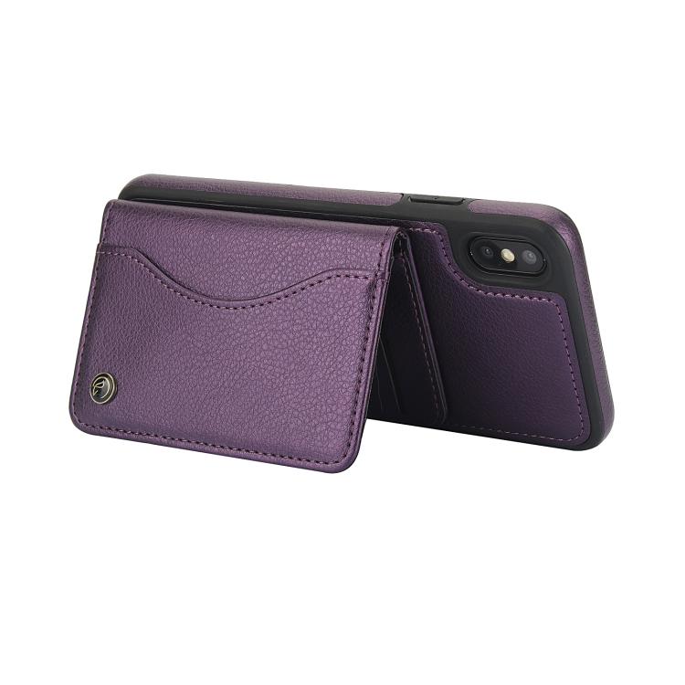 For iPhone X / XS AwQuer Horizontal Flip Card Bag Holder Leather Phone Case(Dark Purple)