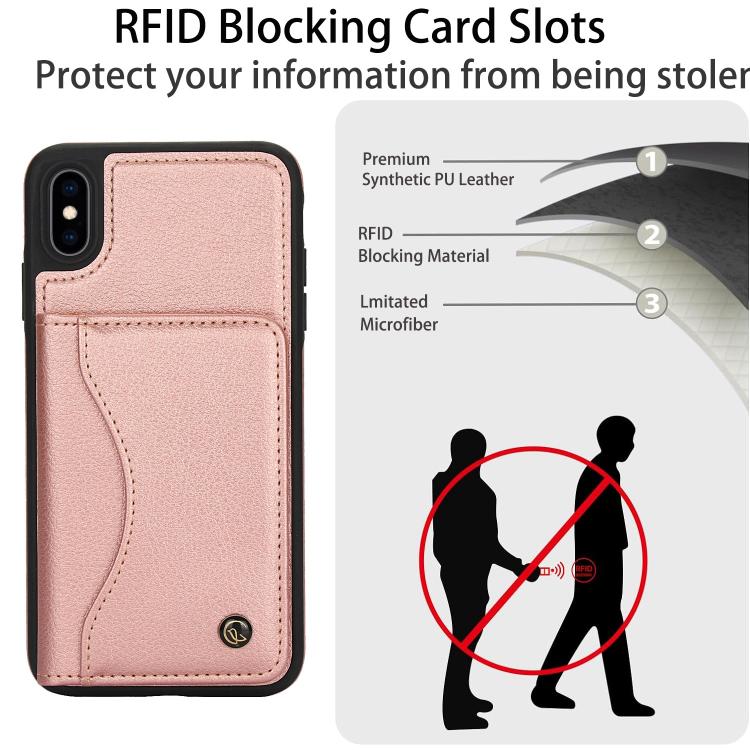 For iPhone X / XS AwQuer Horizontal Flip Card Bag Holder Leather Phone Case(Rose Gold)