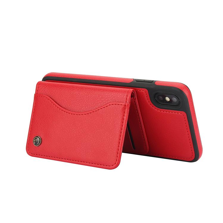 For iPhone X / XS AwQuer Horizontal Flip Card Bag Holder Leather Phone Case(Red)