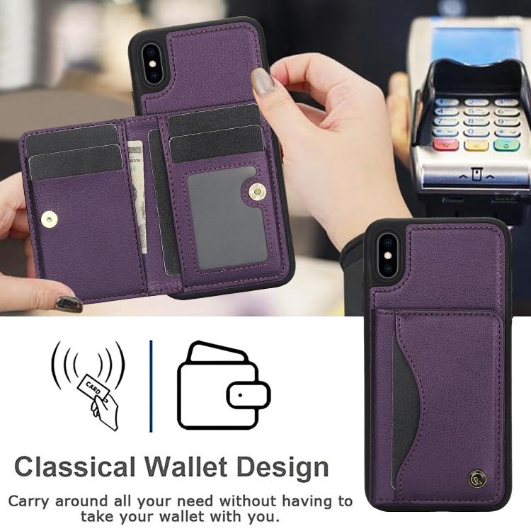 For iPhone XR AwQuer Horizontal Flip Card Bag Holder Leather Phone Case(Dark Purple)