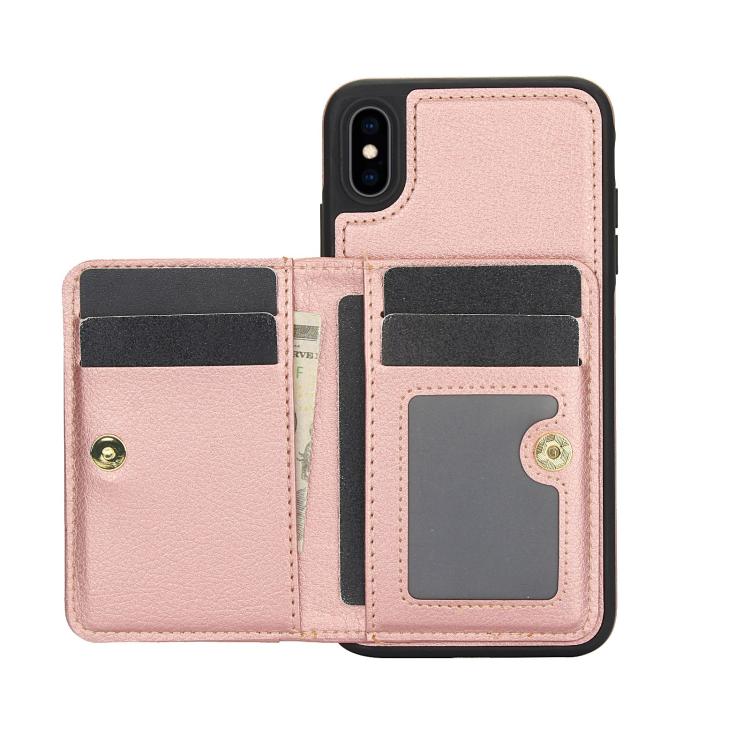 For iPhone XR AwQuer Horizontal Flip Card Bag Holder Leather Phone Case(Rose Gold)