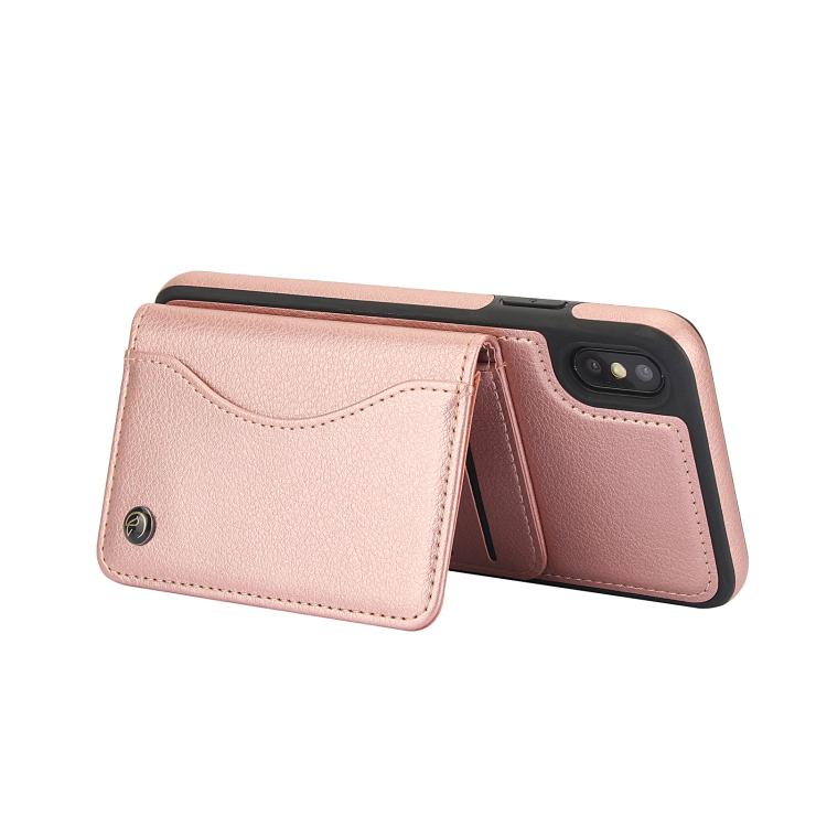 For iPhone XR AwQuer Horizontal Flip Card Bag Holder Leather Phone Case(Rose Gold)