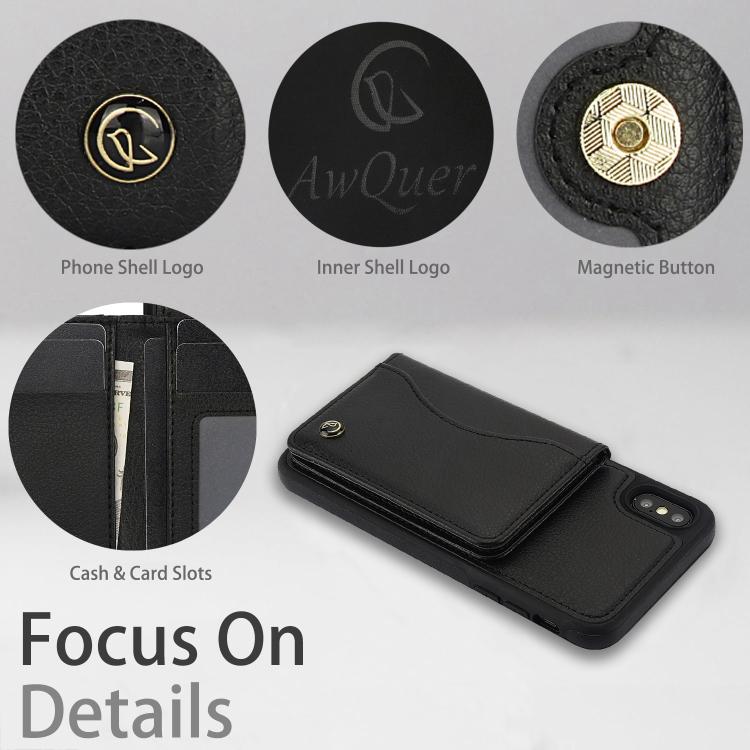 For iPhone XS Max AwQuer Horizontal Flip Card Bag Holder Leather Phone Case(Black)