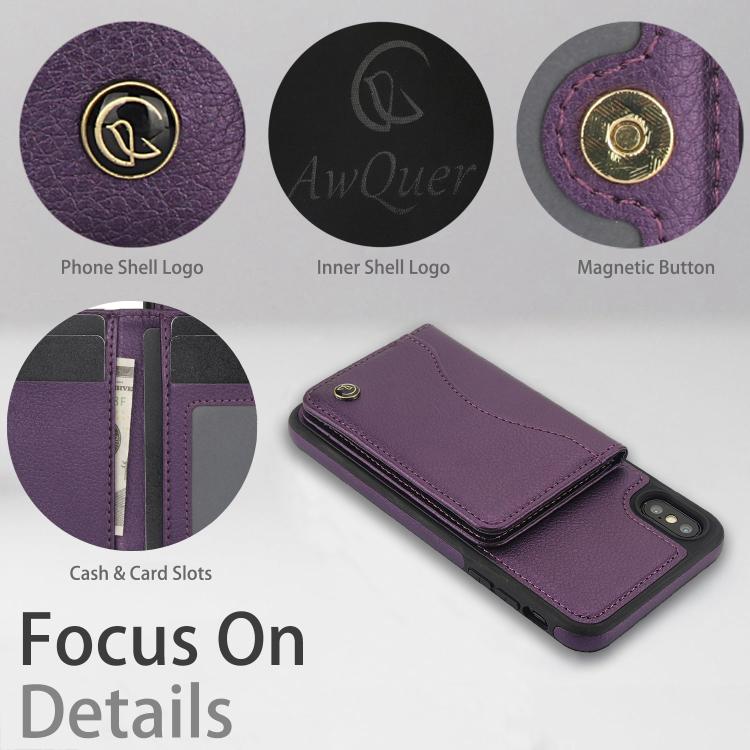 For iPhone XS Max AwQuer Horizontal Flip Card Bag Holder Leather Phone Case(Dark Purple)