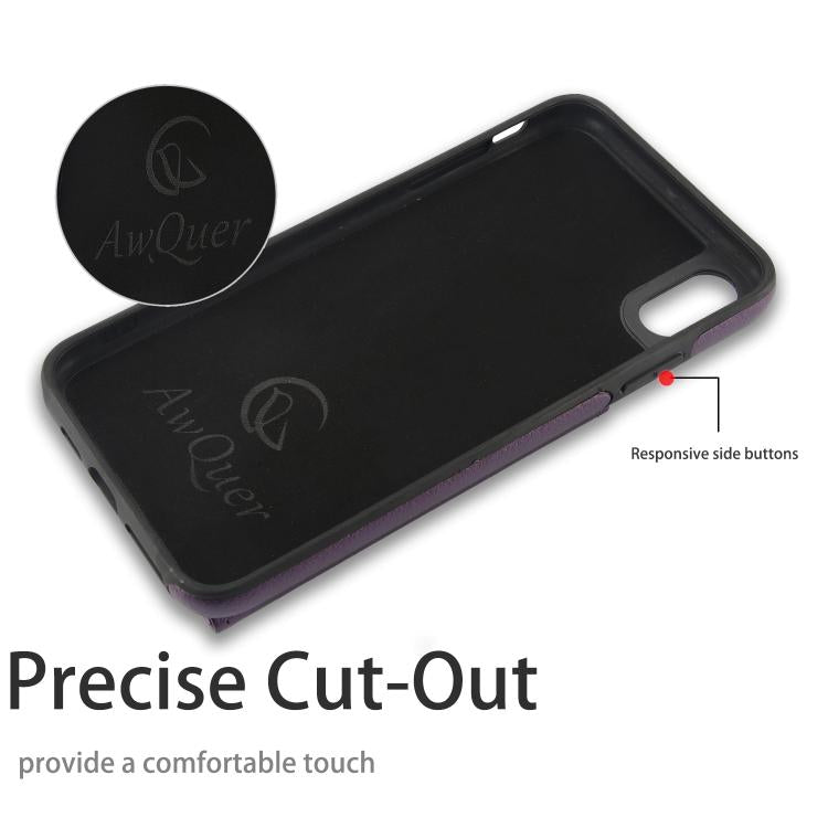For iPhone XS Max AwQuer Horizontal Flip Card Bag Holder Leather Phone Case(Dark Purple)