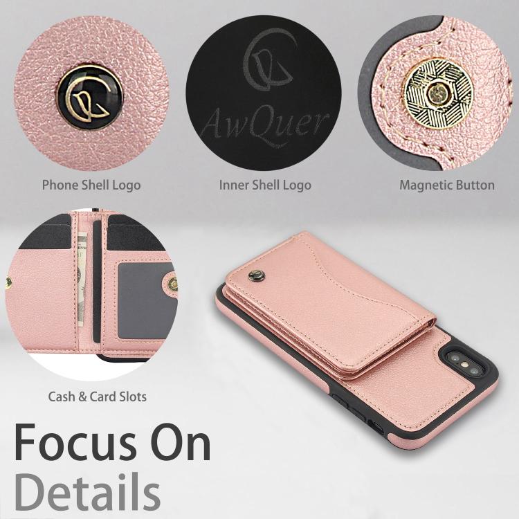 For iPhone XS Max AwQuer Horizontal Flip Card Bag Holder Leather Phone Case(Rose Gold)