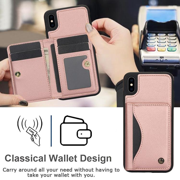 For iPhone XS Max AwQuer Horizontal Flip Card Bag Holder Leather Phone Case(Rose Gold)