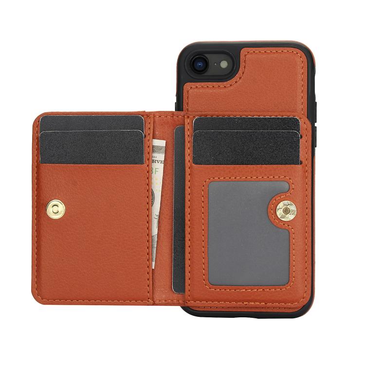 For iPhone 7 Plus / 8 Plus AwQuer Horizontal Flip Card Bag Holder Leather Phone Case(Brown)