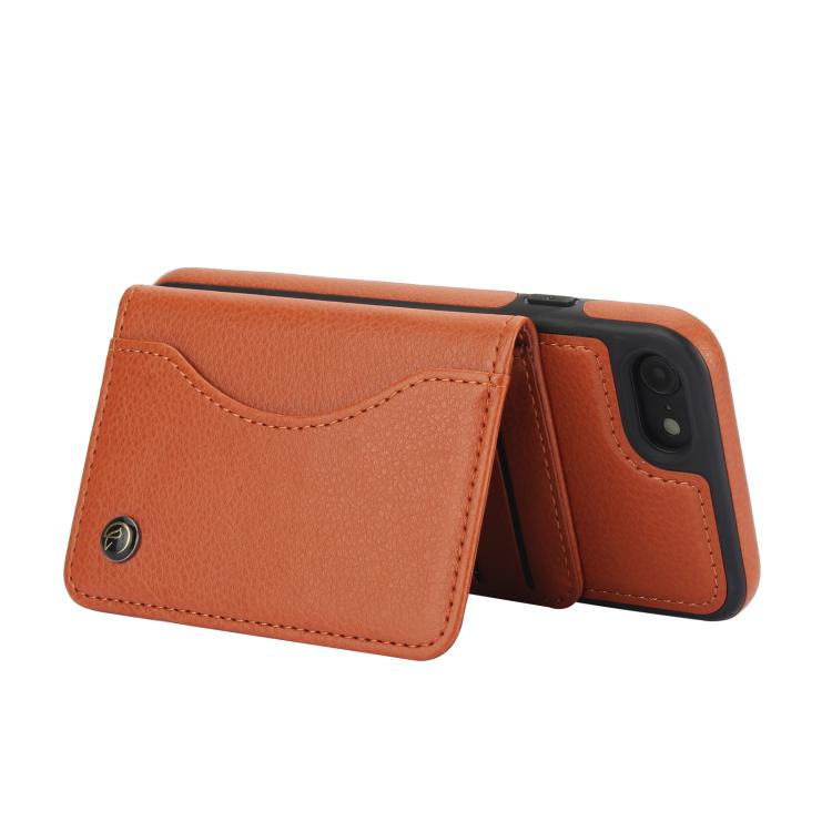 For iPhone 7 Plus / 8 Plus AwQuer Horizontal Flip Card Bag Holder Leather Phone Case(Brown)