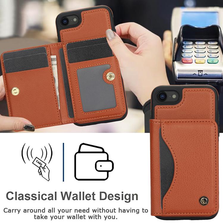 For iPhone 7 Plus / 8 Plus AwQuer Horizontal Flip Card Bag Holder Leather Phone Case(Brown)