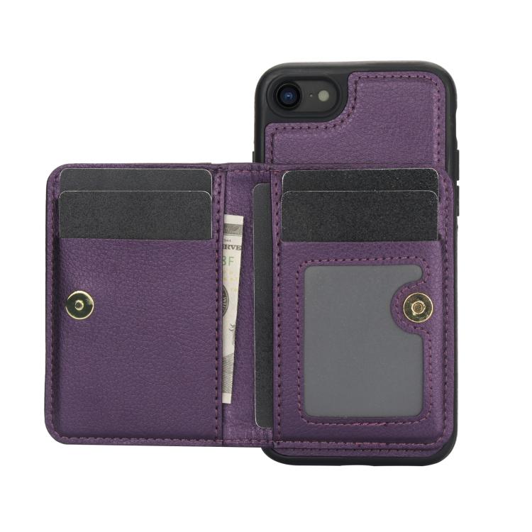 For iPhone 7 Plus / 8 Plus AwQuer Horizontal Flip Card Bag Holder Leather Phone Case(Dark Purple)