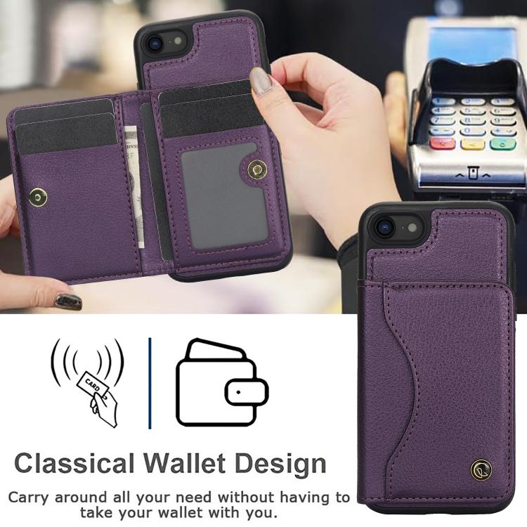 For iPhone 7 Plus / 8 Plus AwQuer Horizontal Flip Card Bag Holder Leather Phone Case(Dark Purple)