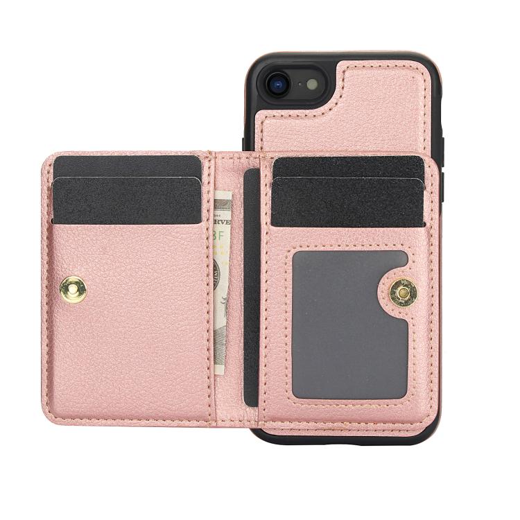 For iPhone 7 Plus / 8 Plus AwQuer Horizontal Flip Card Bag Holder Leather Phone Case(Rose Gold)