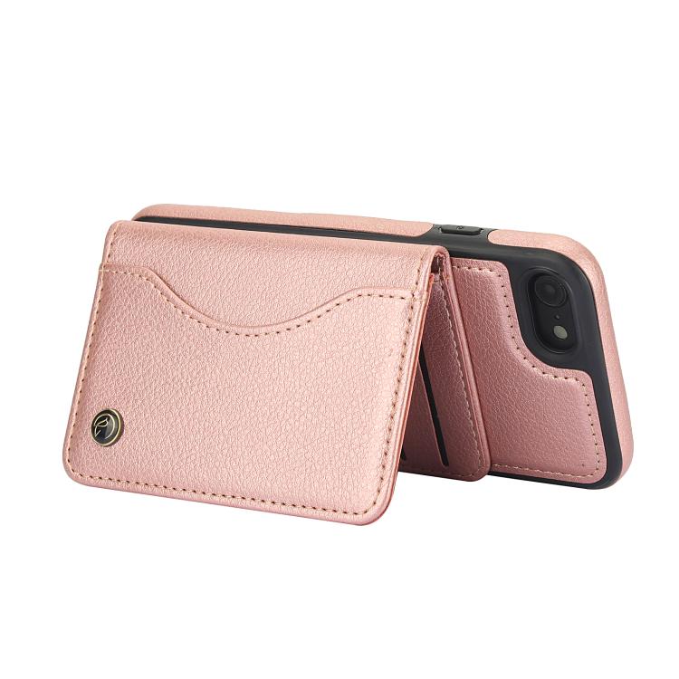 For iPhone 7 Plus / 8 Plus AwQuer Horizontal Flip Card Bag Holder Leather Phone Case(Rose Gold)