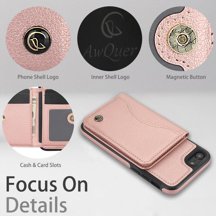 For iPhone 7 Plus / 8 Plus AwQuer Horizontal Flip Card Bag Holder Leather Phone Case(Rose Gold)