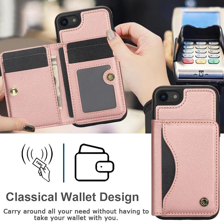 For iPhone 7 Plus / 8 Plus AwQuer Horizontal Flip Card Bag Holder Leather Phone Case(Rose Gold)