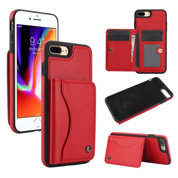 For iPhone 7 Plus / 8 Plus AwQuer Horizontal Flip Card Bag Holder Leather Phone Case(Red)